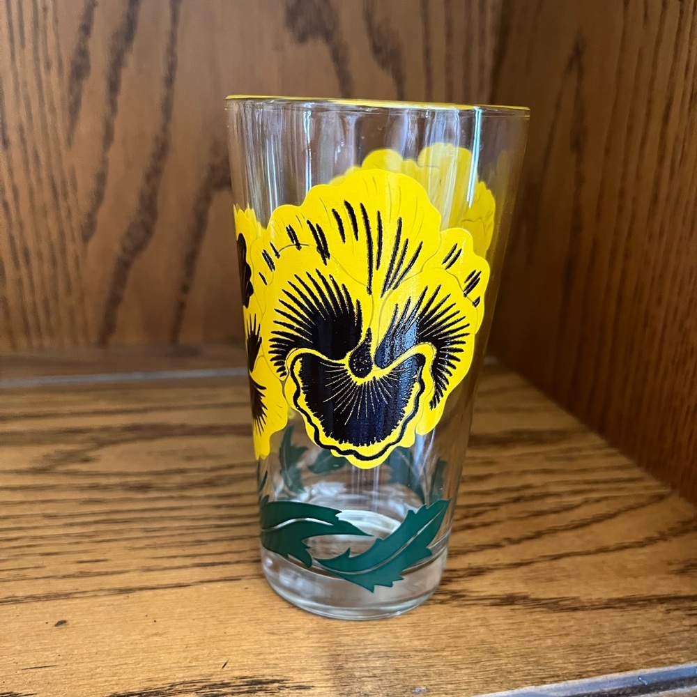 Vintage Boscul peanut butter glass yellow pansy floral glass MCM midcentury